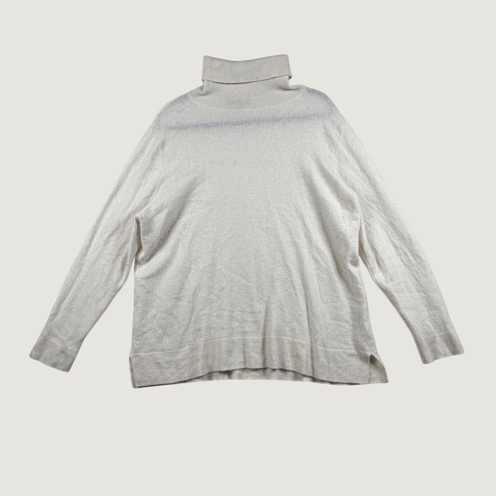 Neiman Marcus Turtleneck Sweater Womens Cashmere Knit Side Slit 3X White Preppy